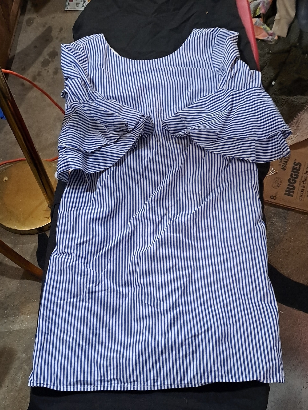 Nine West Blue and White Striped Midi Dress with Ruffle Sleeves